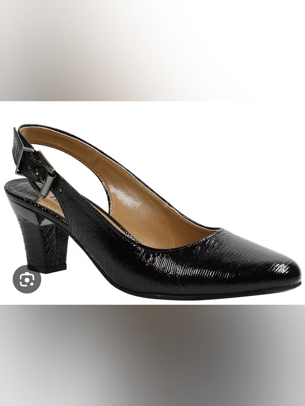 J.Renee Black Patent Lizard-Print Slingback Pumps